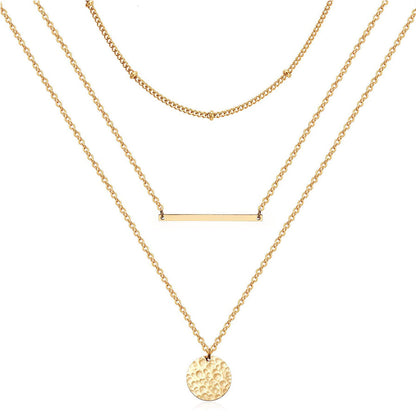 14K Gold Layered Choker Necklace – Bar & Coin Charm Pendant Set