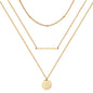 14K Gold Layered Choker Necklace – Bar & Coin Charm Pendant Set