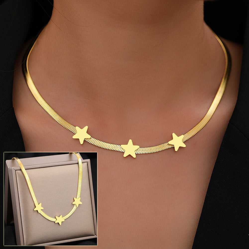 Star Blade Snake Chain Necklace – Gold Titanium Steel Choker