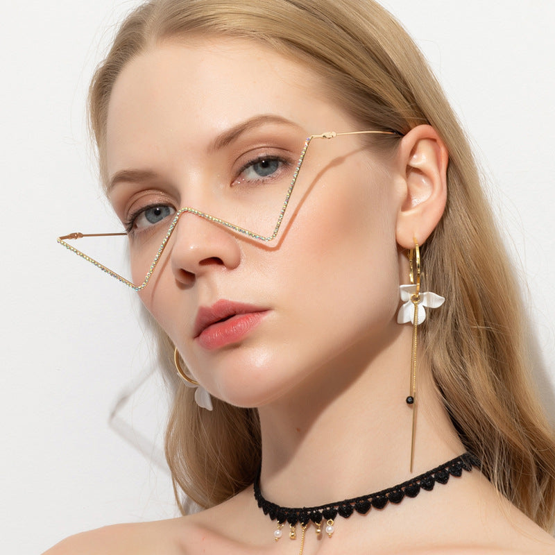 Facelets Diamond V-Frame Glasses – Luxury Half-Frame Statement Shades