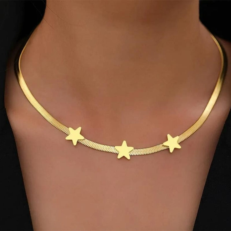 Star Blade Snake Chain Necklace – Gold Titanium Steel Choker