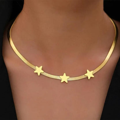 Star Blade Snake Chain Necklace – Gold Titanium Steel Choker
