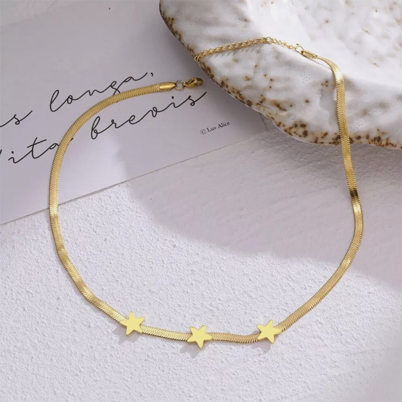 Star Blade Snake Chain Necklace – Gold Titanium Steel Choker