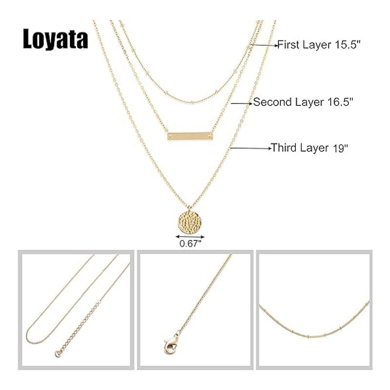 14K Gold Layered Choker Necklace – Bar & Coin Charm Pendant Set