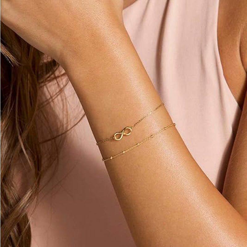 14K Gold Layered Chain Bracelet – Dainty Adjustable Luxury Bracelet for Women