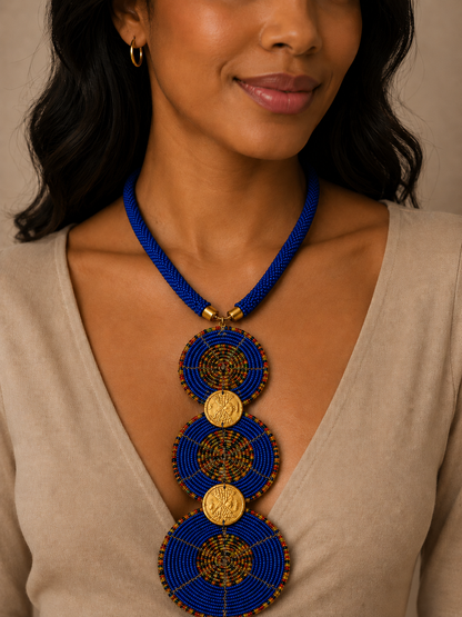 Royal Blue Maasai Beaded Statement Necklace