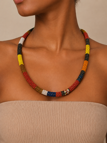 Zulu Beaded Rope Necklace – Handmade African Statement Piece