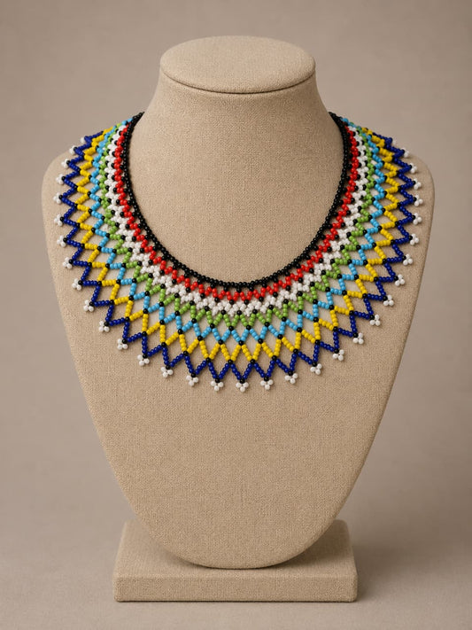 Zulu Rainbow Beaded Collar Necklace – Handmade Umgexo Statement Piece