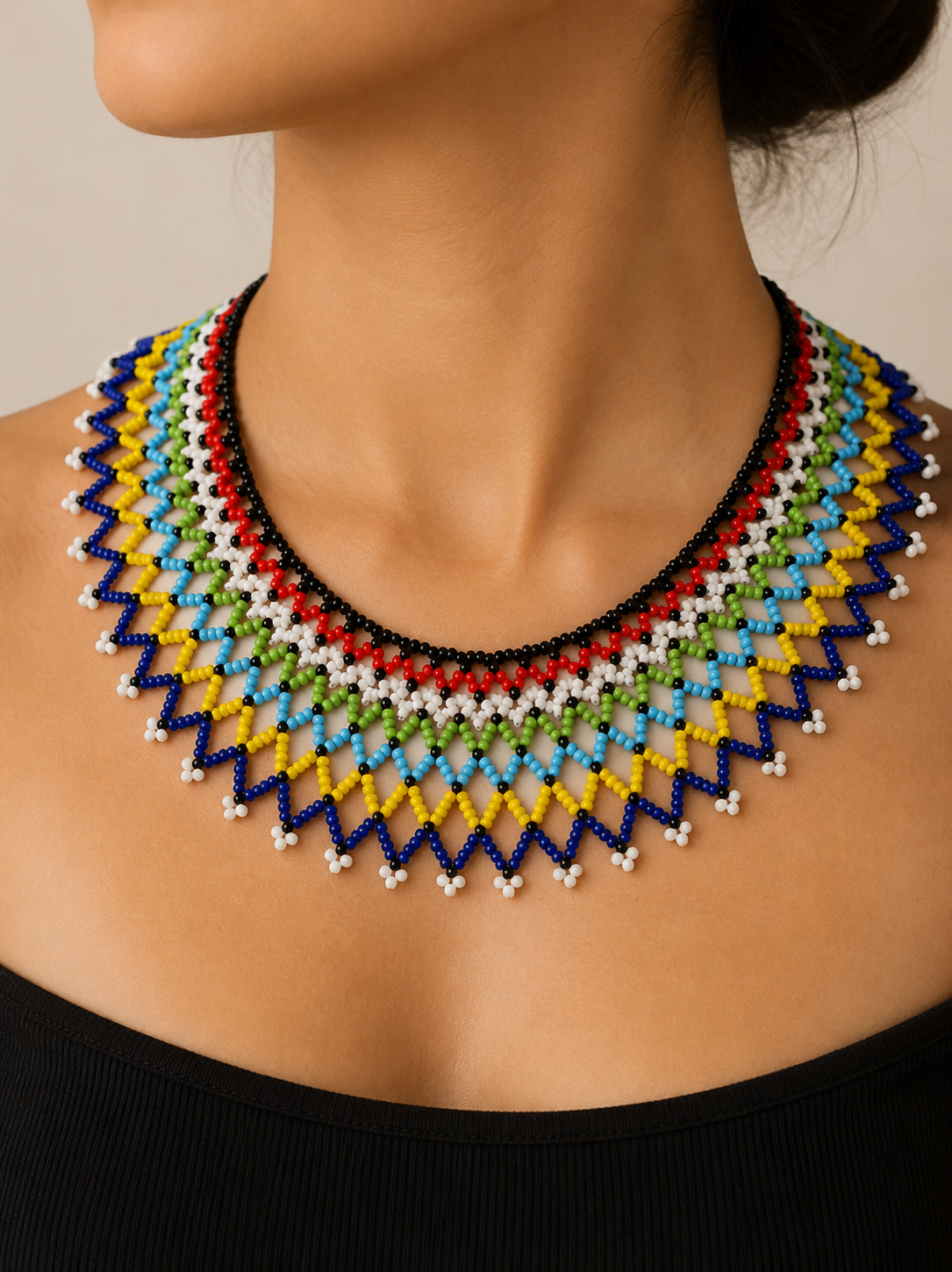 Zulu Rainbow Beaded Collar Necklace – Handmade Umgexo Statement Piece
