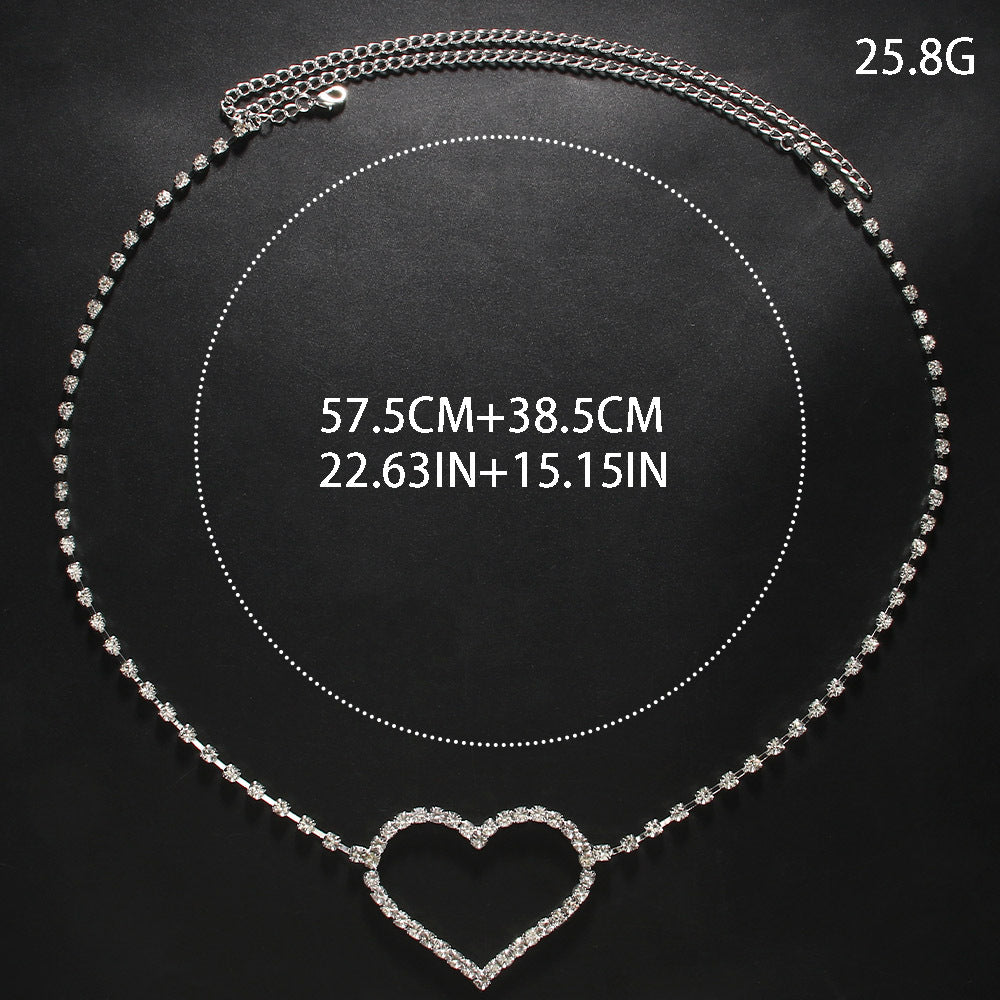 Heart Rhinestone Waist Chain – Elegant Single Layer Body Jewelry