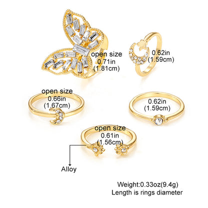 Butterfly Moon Ring Set – Vintage Silver Couple Rings